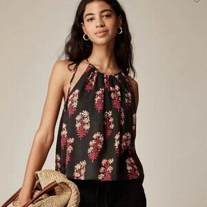 J.Crew Retail XS Tie-shoulder tank top in cocoa block-print cotton voile